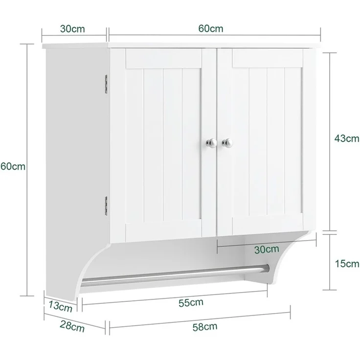 SoBuy BZR84-W Hängeschrank, MDF, Lackiert, Weiß, 60 x 60 x 30 cm – Bild 3
