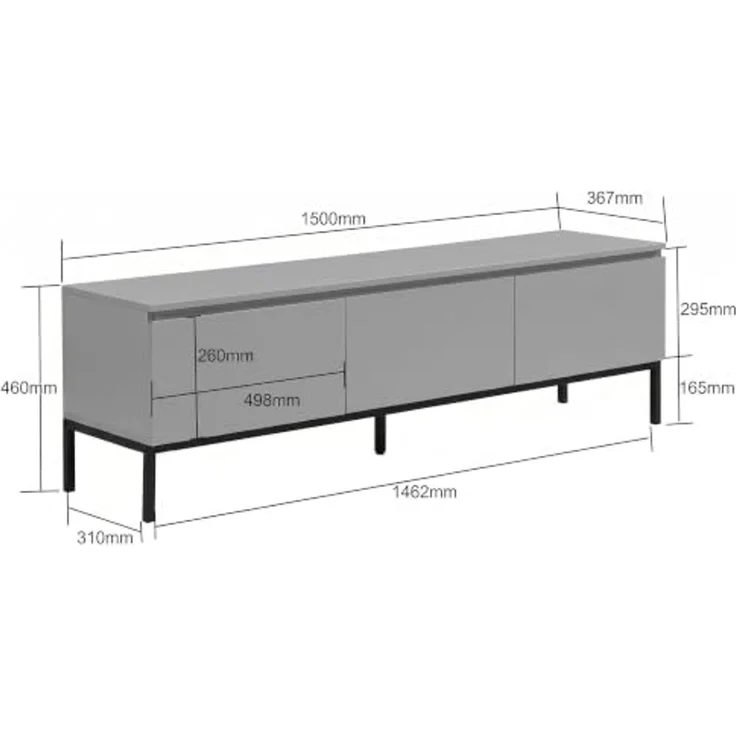 FINEBUY Lowboard FB117865 150cm TV Kommode Grau TV Schrank Fernsehtisch Fernsehschrank (Modernes TV-Board mit grifflosen Fronten), Drei geräumige Schubladen für reichlich Stauraum – Bild 4