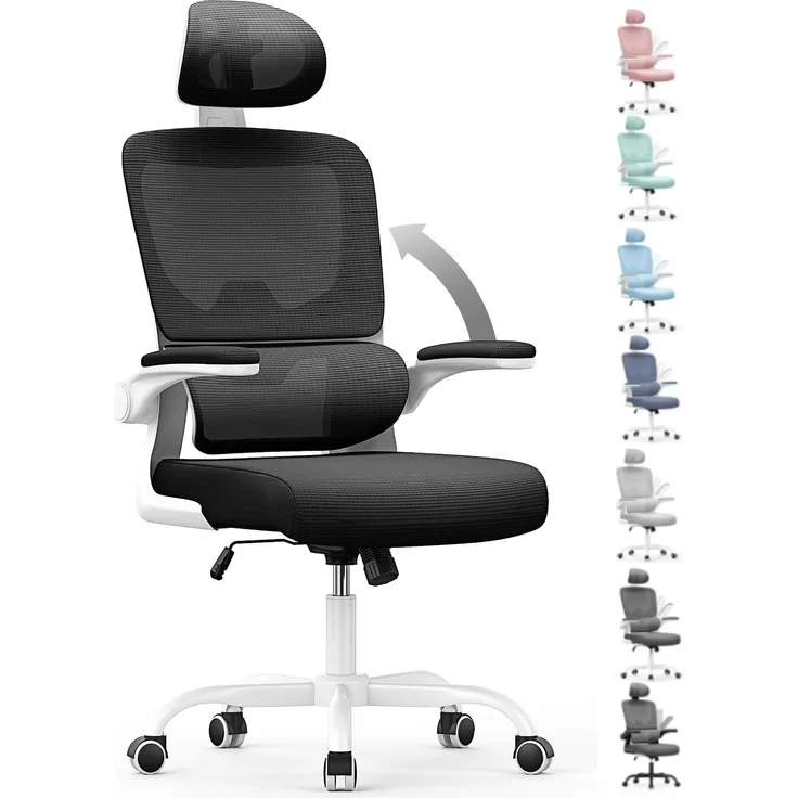 naspaluro Bürostuhl, Schreibtischstuhl mit Verstellbarer Kopfstütze, Armlehnen, Dynamischer Lordosenstütze, Bürostuhl Ergonomisch mit Atmungsaktivem Netzbezug für das Home Office, Schwarz Weiß