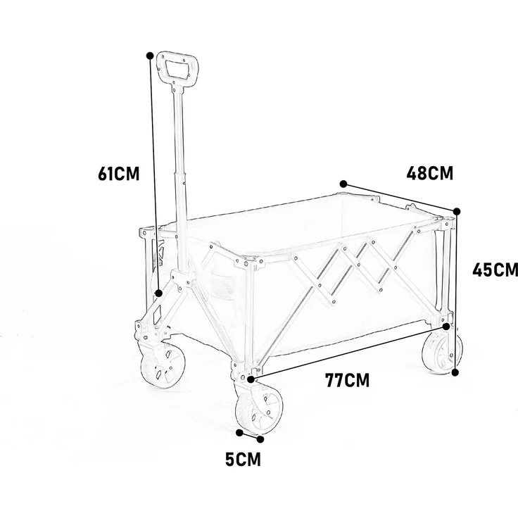 Faltbarer Bollerwagen 80L mit All-Terrain-Rädern, 77x48x45 cm, 60 kg, Beige – Bild 10