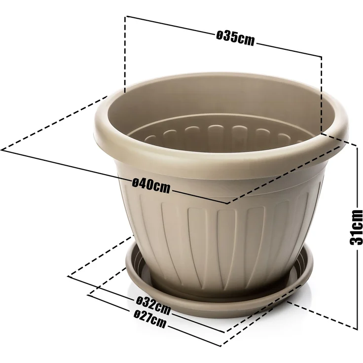 BigDean 3x Blumentopf mit Untersetzer rund ø40xH31 cm Mokka/braun - wetterfester Pflanzkübel - Wasserablauf UV-beständig aus bruchsicherem Kunststoff - Innen + Außen geeignet - Made in Europe – Bild 7