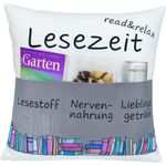 Kamaca Originelles Dekokissen Kissen mit 3 Taschen zum selber Befüllen Größe 43x43 cm tolles Geschenk für EIN gelungenen Sofaabend Filmabend (Lesekissen)