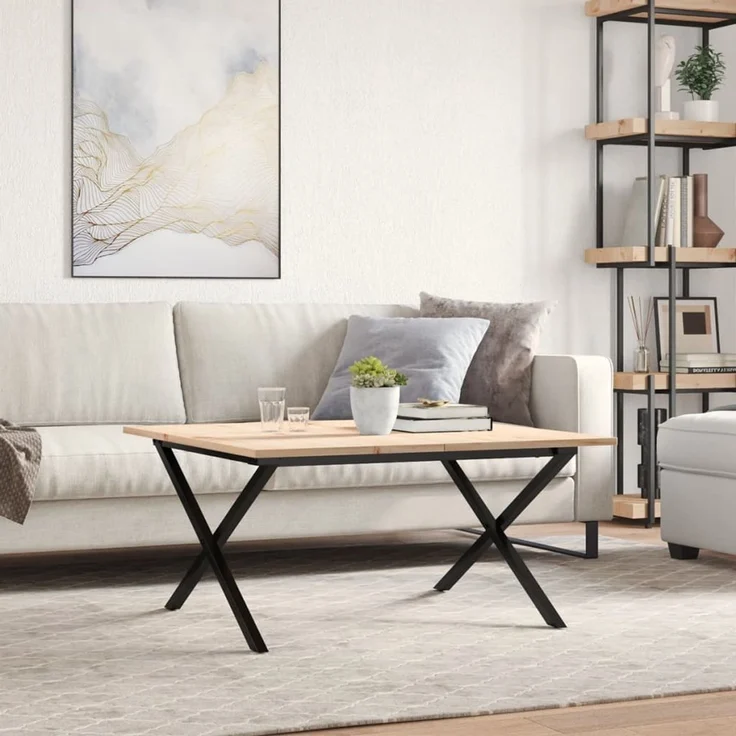 Couchtisch Sofatisch, X-Gestell 90x90x45cm Massivholz Kiefer und Stahl d454e – Bild 3