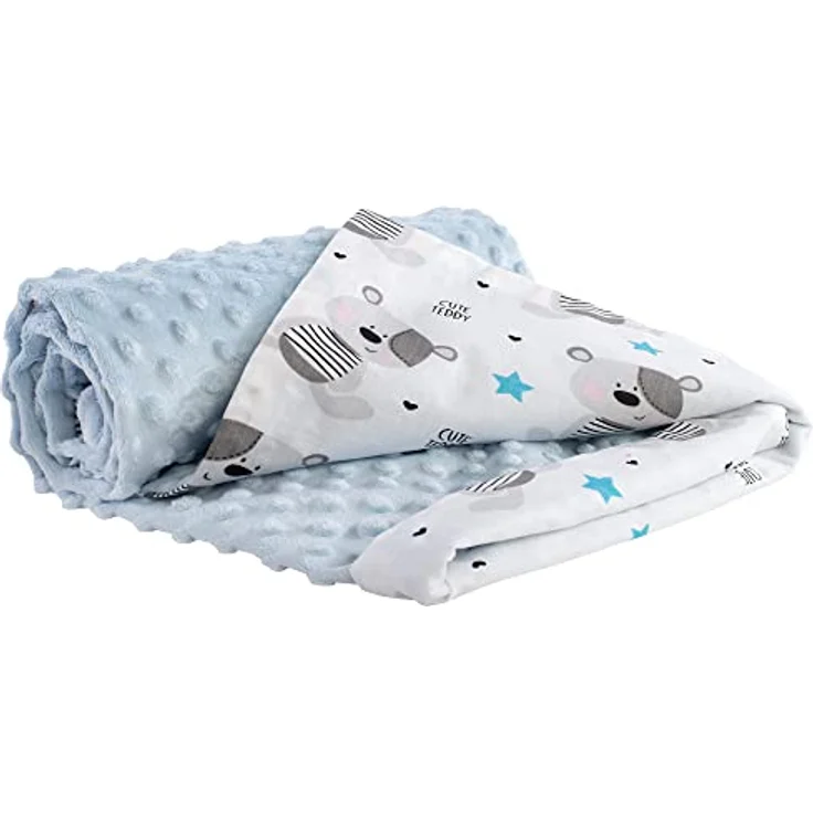 Medi Partners Babydecke Baby Decke Neugeborenen - Kuscheldecke Geschenk Babydecken 75x100cm für Kleinkinder Mädchen Krabbeldecke Kinderbett Kinderwagen 100% Baumwolle (Teddybär mit hellbaluen Minky) – Bild 2