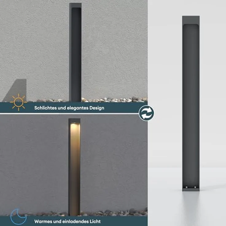 Mai & Mai Stehleuchte Außen, IP65 Wegeleuchte 6x6x40cm, 3000K, sandgrau dunkel, 5W LED Gartenlampe mit gehärtetem Glas – Bild 5