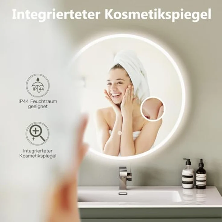 HOKO Runder LED Badspiegel 80cm Hamburg, Designspiegel mit 3-fach Kosmetikspiegel, Touch Schalter, LED Lichtwechsel - Warmweiß - Kaltweiß - Neutral – Bild 5