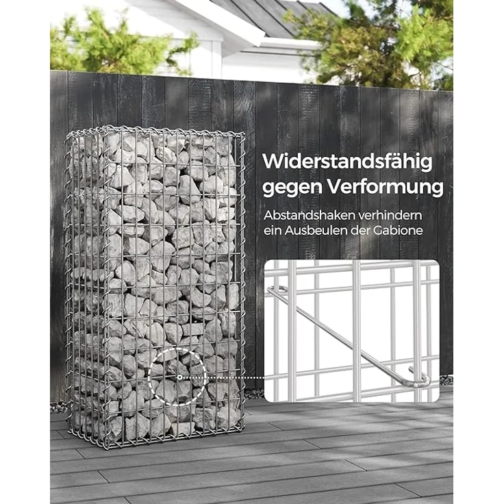 SONGMICS GabioneGabionenkorb,100 x 50 x 30 cm, 4er Set, Metall-Steinkorb mit 5 x 10 cm Maschenweite für Mauersteine, verzinkt, Steingabione Mauer, silber GGB453 – Bild 3