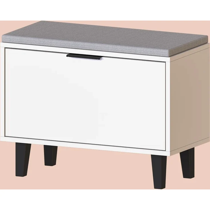 Roomart NORD Sitzbank mit Schuhklappe & Sitzkissen – Schuhbank für Flur & Diele – 73,6 cm – H 53 x B 73.6 x T 35 cm • Weiß – Bild 2