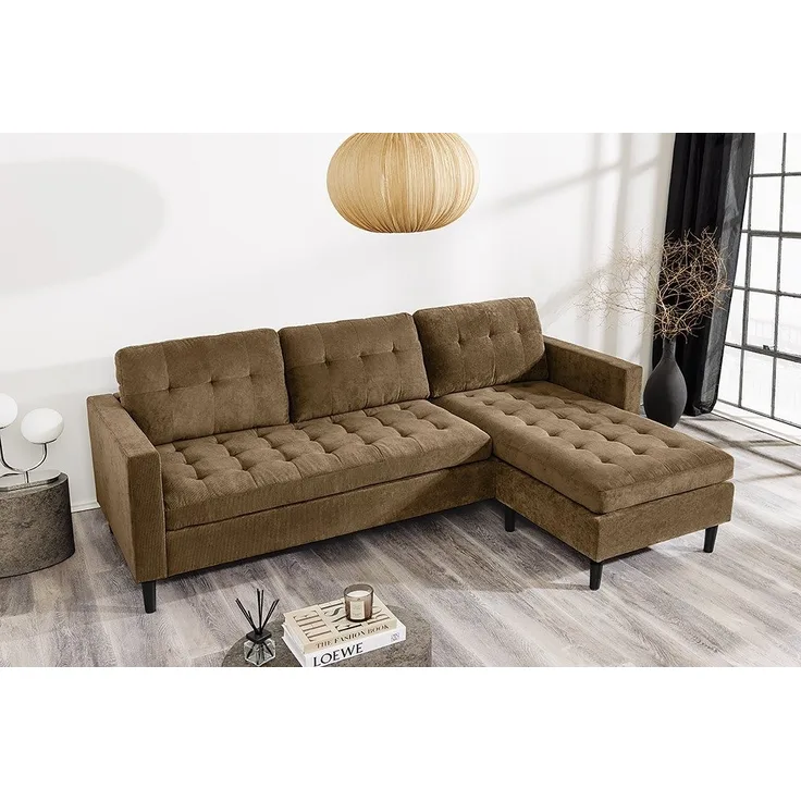riess-ambiente Ecksofa STOCKHOLM 220cm braun · Couch mit Cordbezug und Federkern, Einzelartikel 1 Teile, 3-Sitzer in L-Form · inkl. Kissen · Ottomane rechts & links · Retro