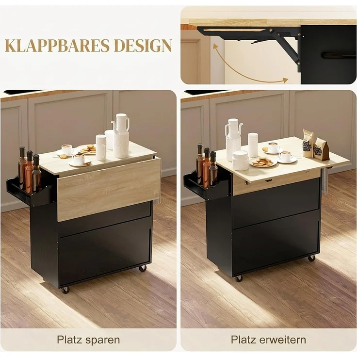 HOMCOM Kücheninsel, Spanplatte, MDF, Schwarz, 106L x 42B x 87H cm – Bild 3
