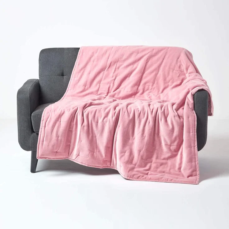 Plaid Wattierte Tagesdecke aus Samt, rosa, 125 x 150 cm, Homescapes