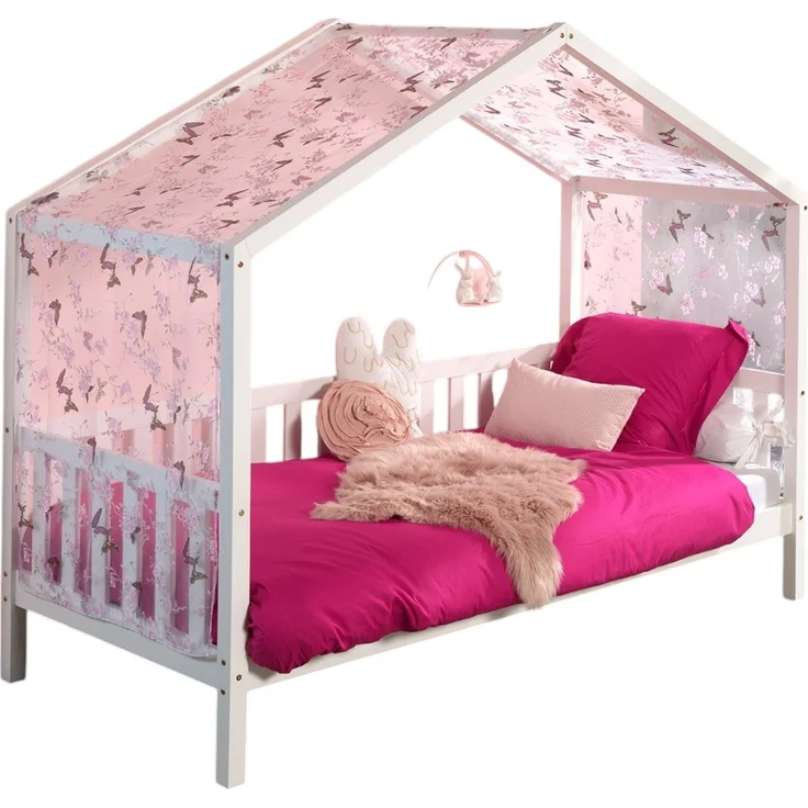 Hausbett mit Textilhimmel Kapua 210x97x170 Massivholz Weiß – Bild 1