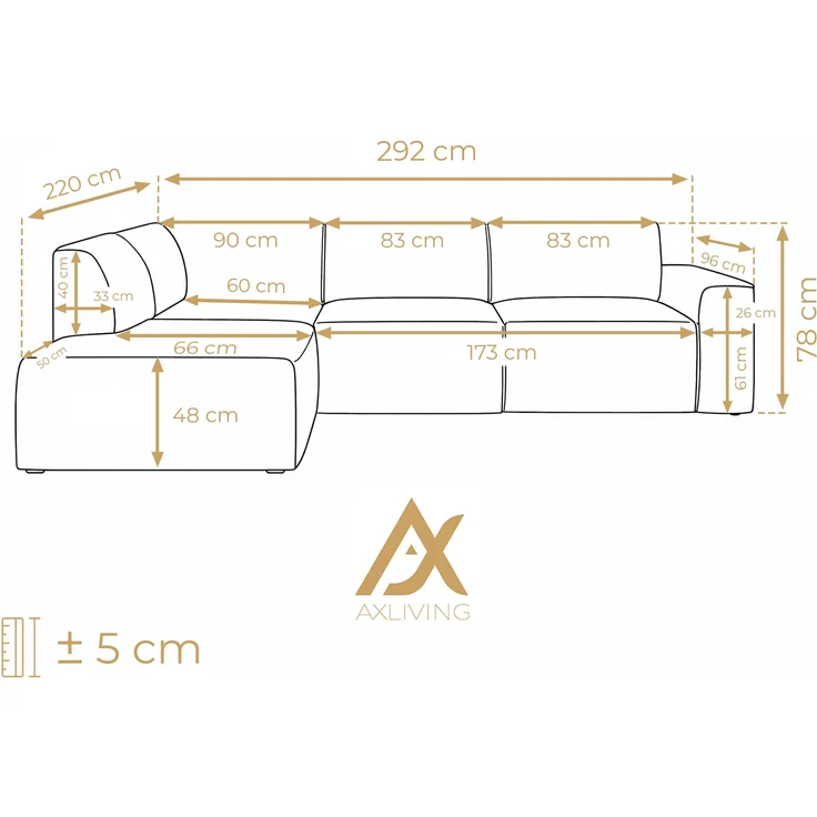 AX LIVING Couch Sofa L Form Didim L Grün – 292 cm, stilvoll & bequem L – Bild 4