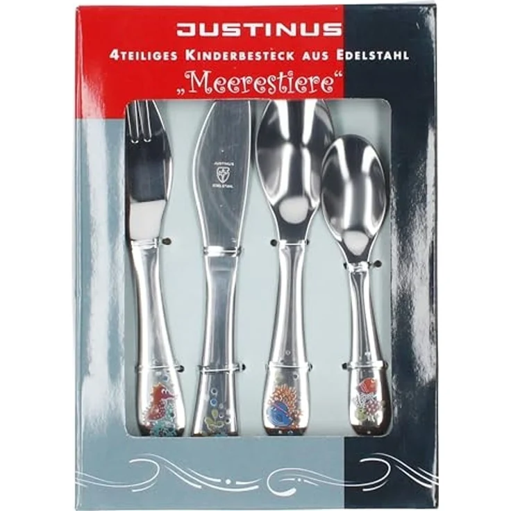 Justinus Besteck-Set Justinus 4tlg Meerestiere Kinder-Besteck-Set Messer Gabel Löffel, Edelstahl – Bild 3