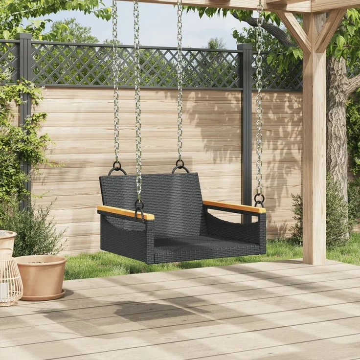 vidaXL Hängesessel Schwarz 63x62x40 cm Poly Rattan 368161 – Bild 3