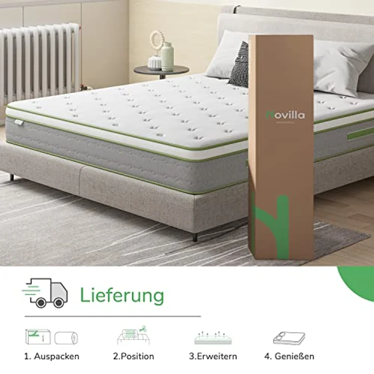 Novilla Matratze 135x190 Tonnentaschenfederkernmatratze Höhe 20cm Härtegrad H2 H3 Öko Tex Zertifiziert Rollmatratze mit Gel Memory Schaum Mittelfest Punktelastizität – Bild 8