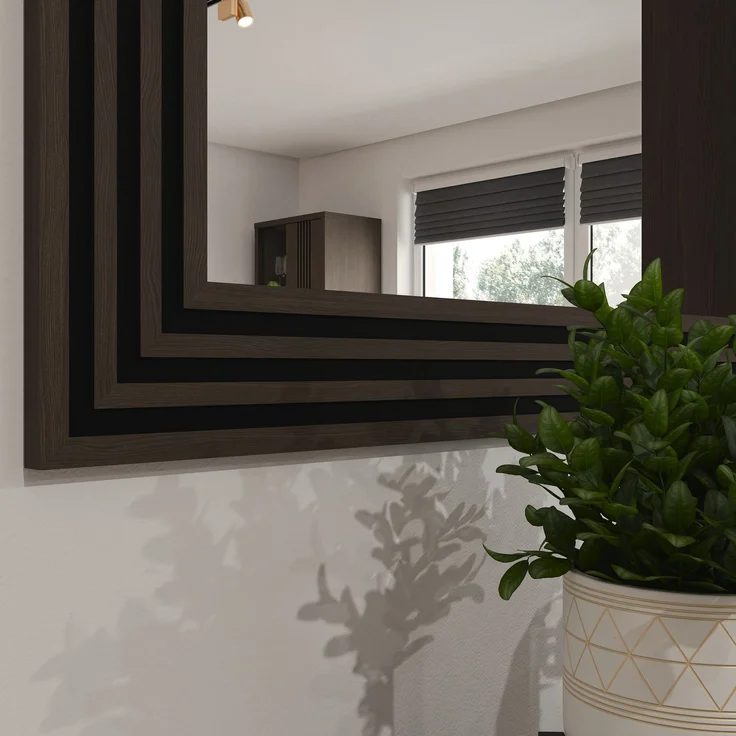 Forte EUFEMIUS Spiegel 120, moderner Spiegel mit gefrästem Rahmen, Dunkelbraun|Schwarz Eiche Holzdekor, 120 cm breit x 60 cm hoch x 1,6 cm tief – Bild 6