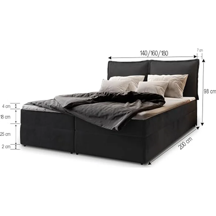 Masseno Boxspringbett LENTE 160x200 cm, Komplett-Set mit Bonell Matratze und Topper, gelb, mit großem Bettkasten – Bild 4