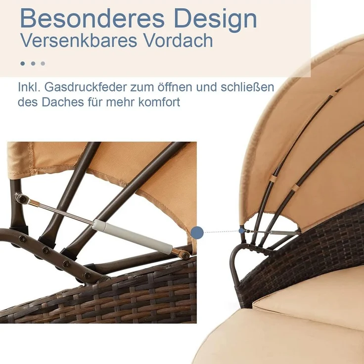 Polyrattan Sonneninsel 180cm Gartenmuschel Sonnenliege Loungebett braun/beige – Bild 3