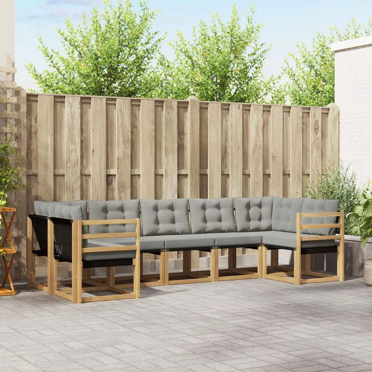 vidaXL Outdoor-Sofagarnitur 7 stk. 7-Sitzer Weiß und Hellgrau 3389825