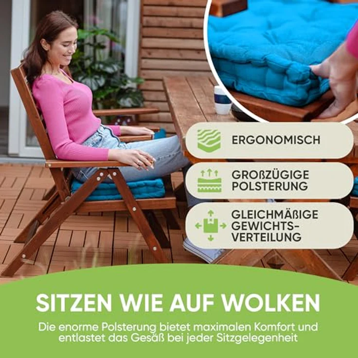 Gräfenstayn Sitzkissen 4er Set 40x40 cm mit 8 cm Polsterung aus 100 % Baumwolle -, robustes Sitzkissen für Indoor & Outdoor, bequemes Bodenkissen – Bild 3