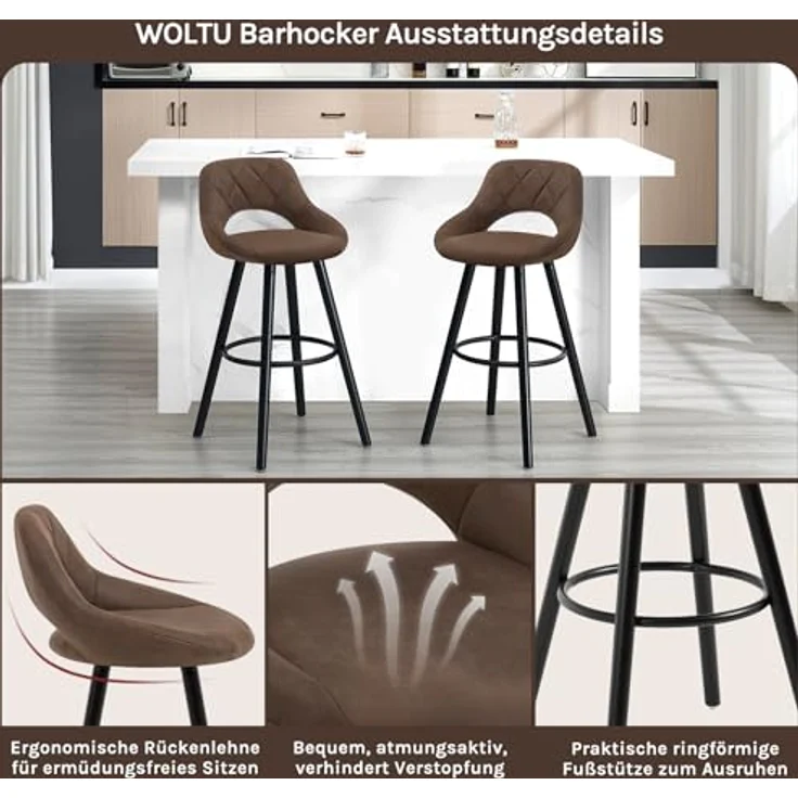 Woltu Barhocker (2 St), Barstuhl Tresenhocker mit Lehne und Fußstütze – Bild 6