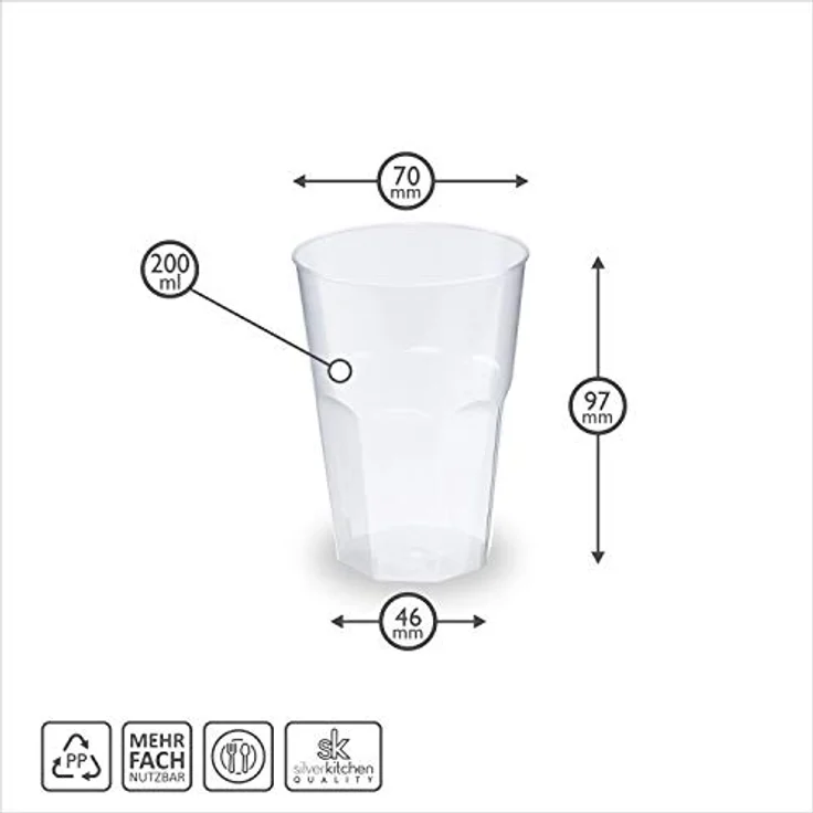 Silverkitchen 25x Cocktailbecher 200ml - Wiederverwendbare Partybecher Cocktail Becher aus Hartplastik Mehrwegtrinkbecher Made In Germany, Glasklar – Bild 8