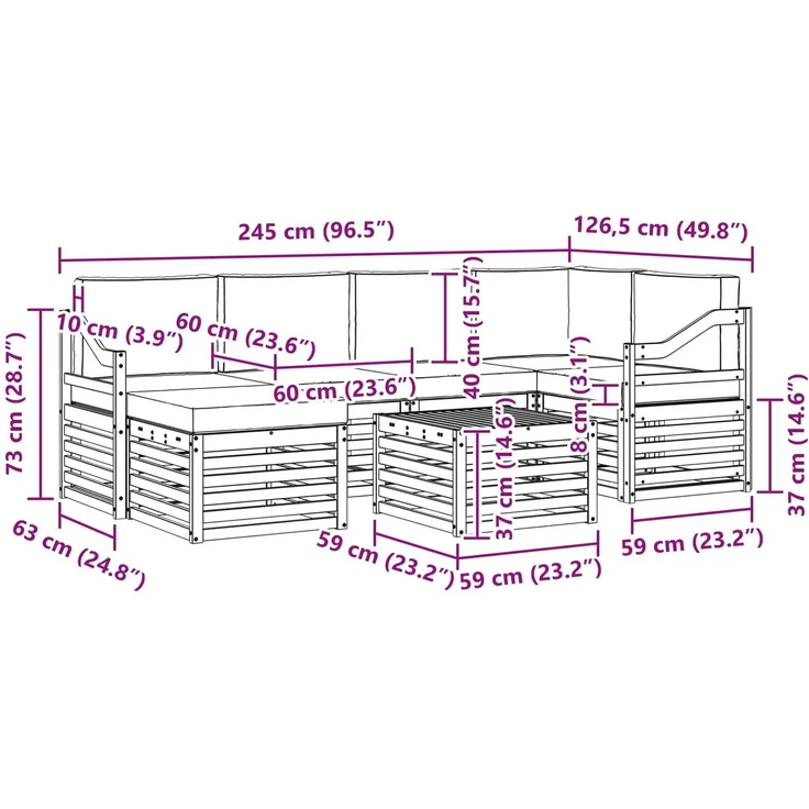 vidaXL Outdoor-Sofagarnitur 7 stk. 5-Sitzer Natur und Creme 3375145 – Bild 11