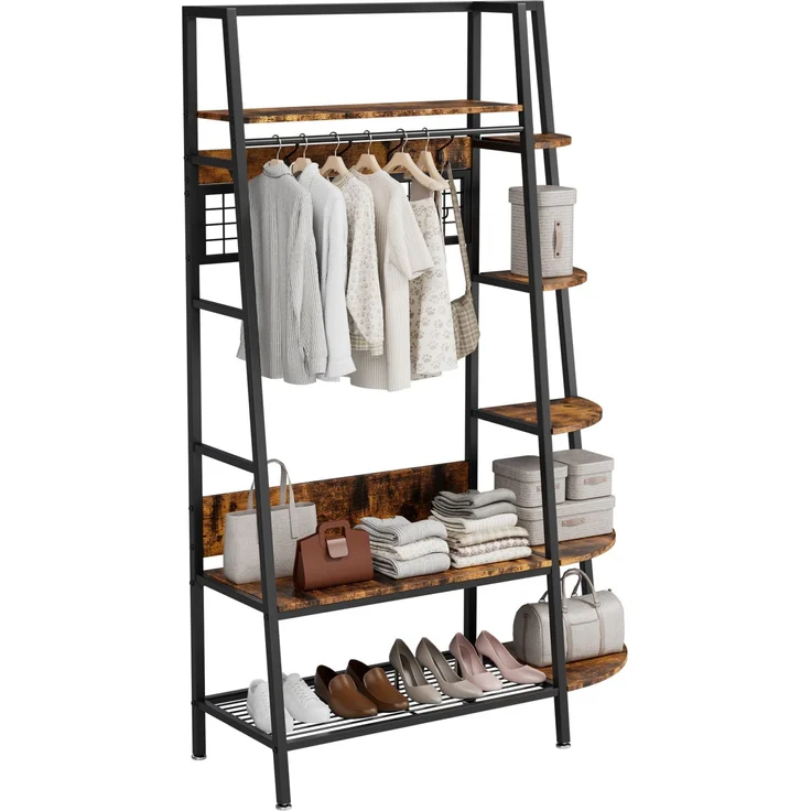 Garderobenständer mit Kleiderstange und 3 Ablagen, 118x41,5x183 cm, Schwarz/Braun – Bild 6