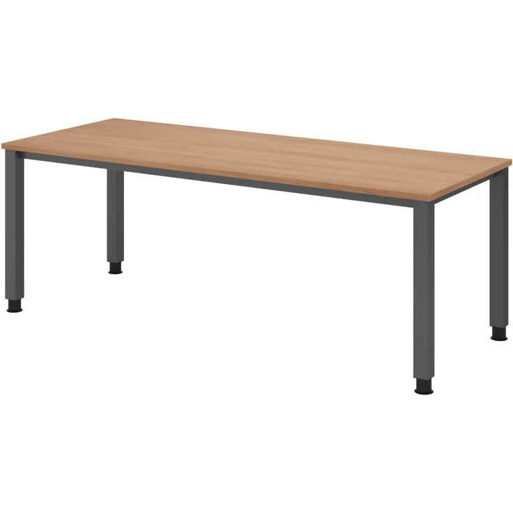 bümö manuell höhenverstellbarer Schreibtisch 200x80 cm in Nussbaum, Metall-Gestell: Graphit - PC Tisch höhenverstellbar & belastbar bis 140 kg, Büro- und Computertisch, QS-20-N-G – Bild 1