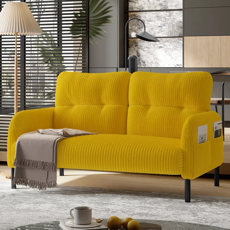 LVHOM 2-Sitzer Sofa mit Metallsockel, Doppelsofa Cordstoff mit Seitentaschen, Polstersofa Stoffsofa Sitzmöbel Loungesofa, 120x79x75cm – Bild 1