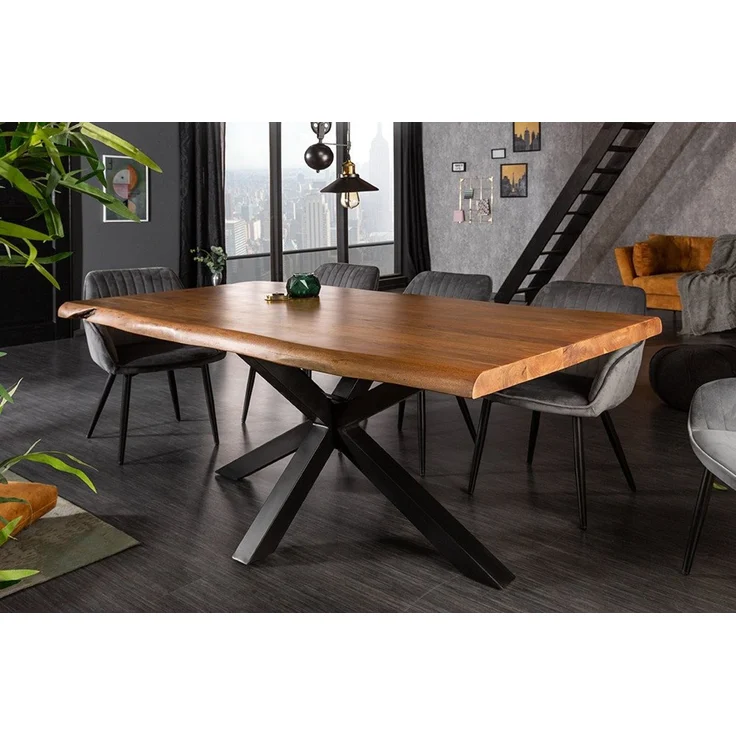 riess-ambiente Esstisch MAMMUT 220cm natur/schwarz - Akazie, Metall, Sterngestell, Baumkante (Einzelartikel, 1-St), Urbaner Massivholztisch für 10 Personen - ideal für Wohn- & Esszimmer – Bild 1