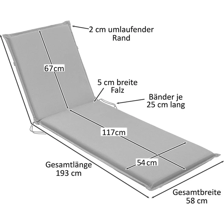 sleepling Liegenauflage Polster Sonnenliege, Strandliege, Komfortschaum, Eckbänder und Einstellband, waschbar, Made in EU – Bild 3