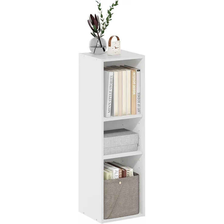 Furinno Fulda 3-stufiges, platzsparendes Aufbewahrungsregal, Bücherregal, 25 cm Breite, Weiß