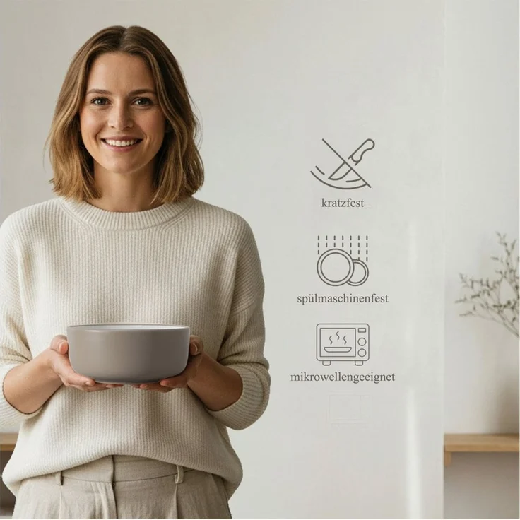 Hausfelder Geschirr-Set Tafelservice 4 Personen Geschirrset Steingut 12teilig Nordic Sand (12-tlg), 4 Personen, Steinzeug, spülmaschinen- & mikrowellengeeignet, Reaktivglasur – Bild 3