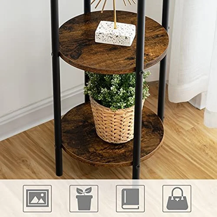 HOOBRO Garderobenständer, Garderobe mit 2 runden Ablagen, Kleiderständer mit 8 Haken, 183 cm Hoch, Industrie-Stil, Stahlgestell, multifunktional, für Kleidung, Schals, Hüte, Taschen EBF81YM01 – Bild 5