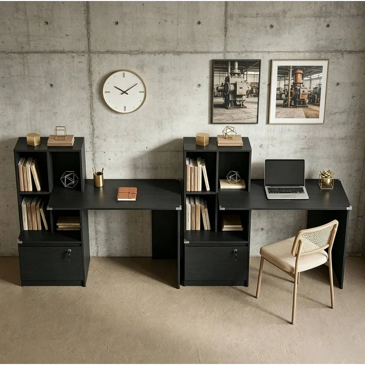 Computerschreibtisch mit 4 Fächern und abschließbarer Schublade, 126x50x109 cm, Schwarz – Bild 3