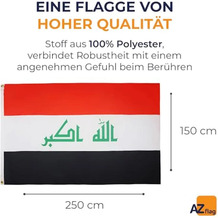 AZ FLAG - Flagge Irak - 250x150 cm - Irakische Große Fahne 100% Polyester mit Messing-Ösen - 300g – Bild 2