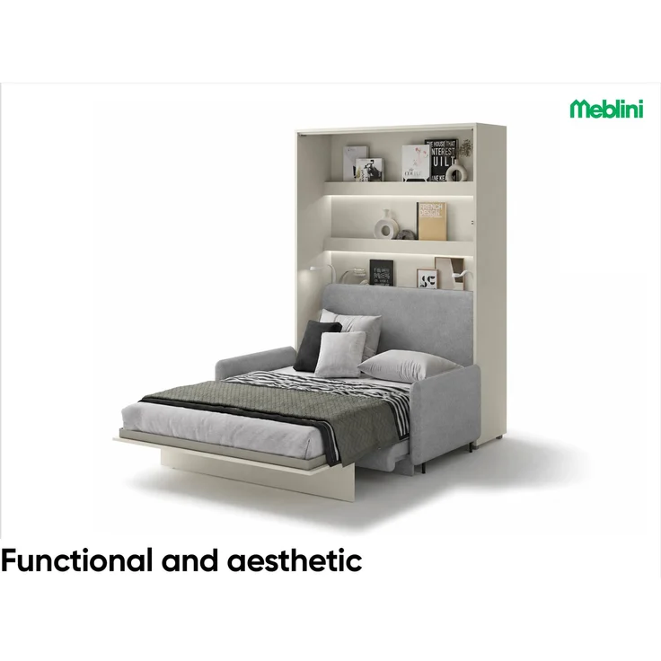 MEBLINI Schrankbett BC-12 - 160x200cm Vertikal - Kaschmir/Grau - mit Sofa - Wandbett mit Lattenrost - Klappbett mit Schrank - Wandklappbett - Murphy Bed – Bild 2