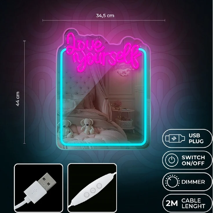 Forever Light LED Neon Dekolicht mit Spiegel Wandkunst Wanddekoration Love Yourself – Bild 5