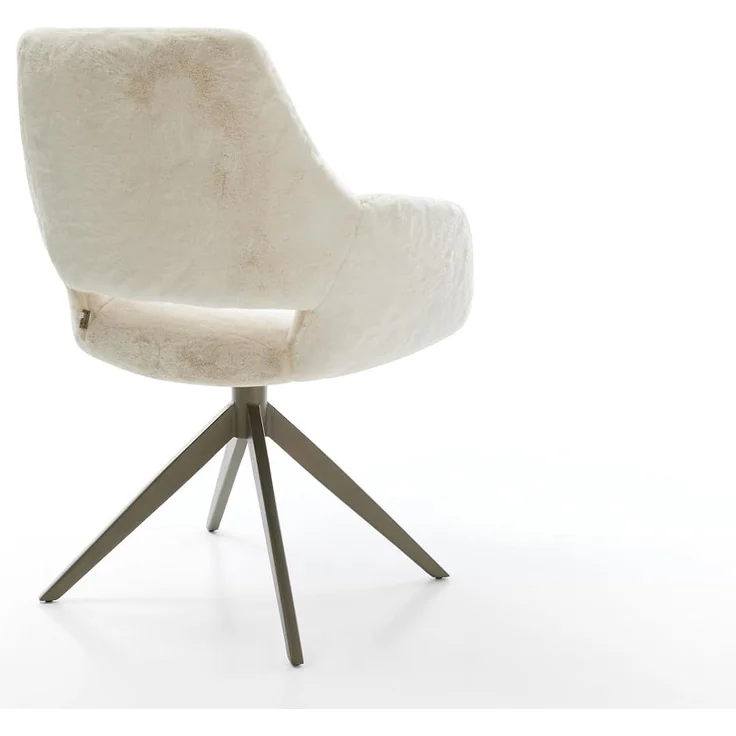 Drehstuhl Yago-Flex mit Armlehnen Plüsch Creme-Weiß Kreuzgestell breit Effektfinish Titan 360° drehbar Wippfunktion Taschenfederkern – Bild 6