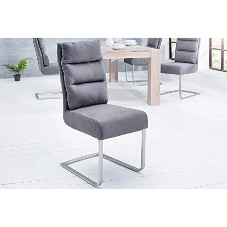riess-ambiente Freischwinger COMFORT vintage grau / silber, Esszimmer · Microfaser · Edelstahl · Industrial – Bild 4