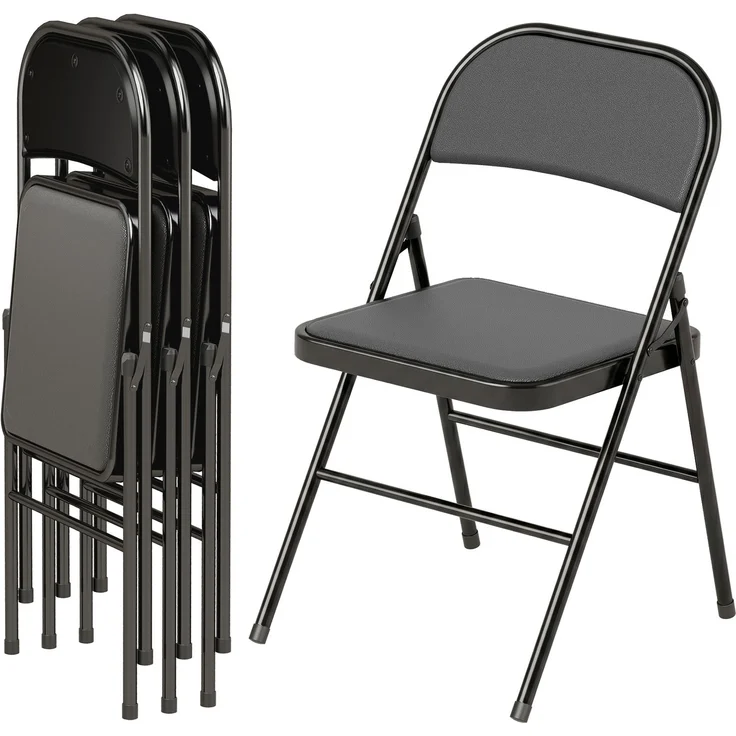 Rayofly-4er-Set Klappstühle, tragbare Bürostühle, Metallbeine, Kunstleder, für Büro & Wartezimmer, H 78 cm x T 45 cm x B 46 cm, Schwarz – Bild 2