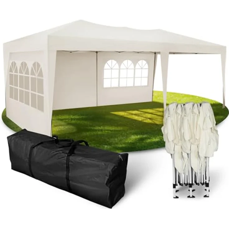 Kronenburg Faltpavillon wasserdicht Pavillon mit 3 Seitenteilen, Gartenzelt, 3x6 m - mit UV Schutz 50+, Champagner – Bild 2