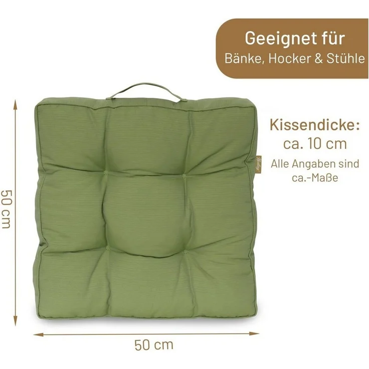 Herlag Hockerauflage Bankauflage Ava, Loungekissen, dickes Sitzkissen 50 x 50 x 10 cm Grün – Bild 4