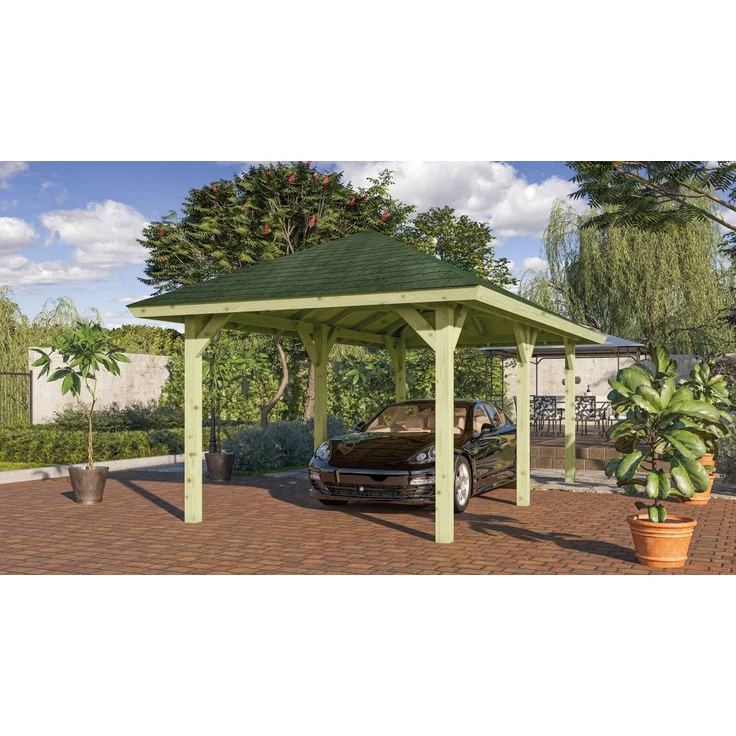 Pavillon-Set Bergen 2 mit Rechteckschindeln grün, 265x518 cm CLASSIC kdi, Karibu – Bild 1