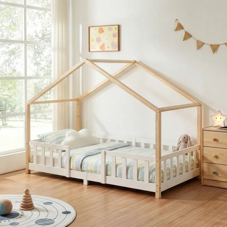 Kinderbett Treviolo 90x200 cm Weiß / Natur [en. casa] – Bild 1