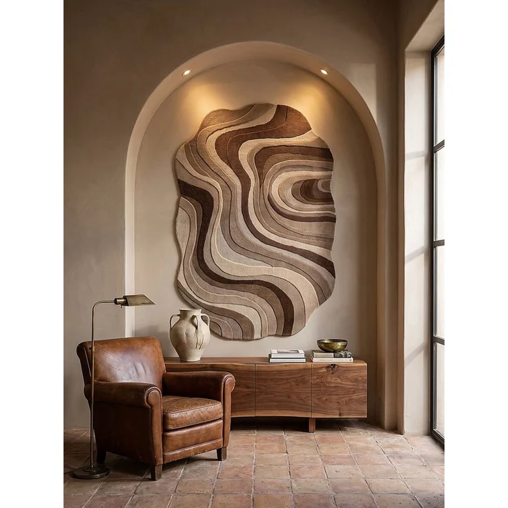 KADIMA DESIGN Wollteppich EFFRA Naturteppich Wellen-Swirl modern reine Wolle Naturfaser weich, Oval, Höhe: 12 mm, Natur, 140x200 Oval cm, anschmiegsam, robust, retro, Büro, Diele – Bild 4