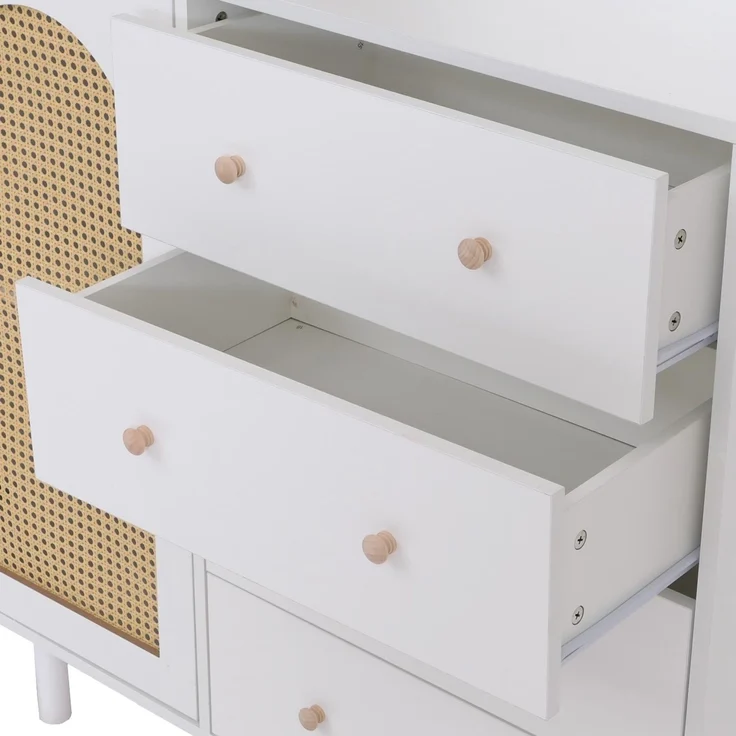 Kommode HWC-P52, Schrank Sideboard Highboard, Schubladen Staufächer, Poly-Rattan MDF Melamin 95x100x40cm ~ weiß – Bild 6