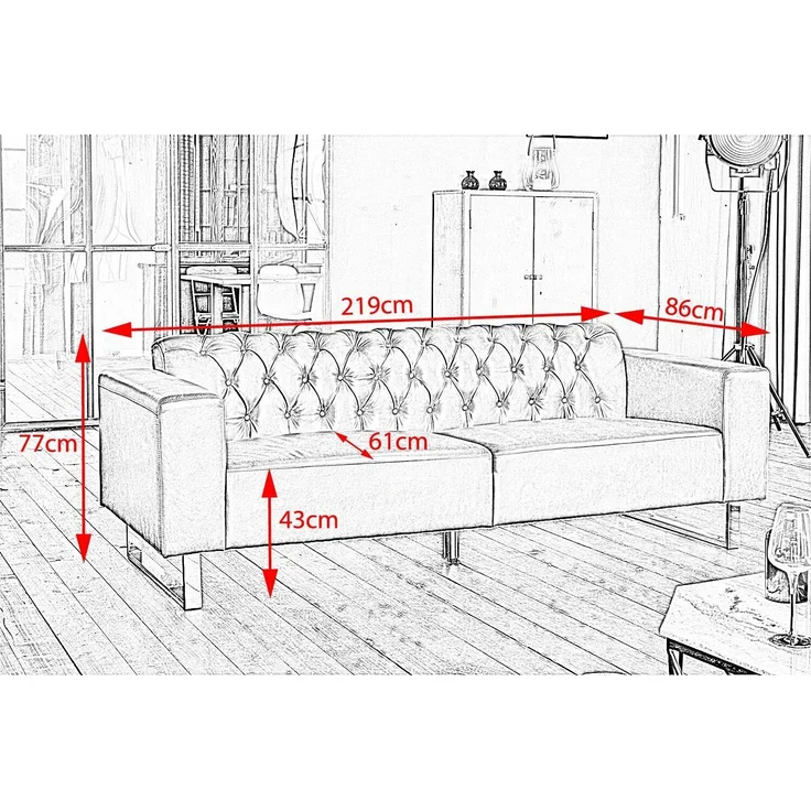 KAWOLA Sofa NILO Ledersofa 3-Sitzer Leder schwarz 77 x 86 x 219 cm – Bild 8